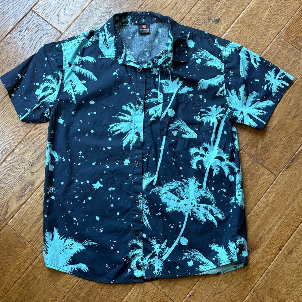 Southpole Tropical Palm Tree Button-Up Shirt - Size L